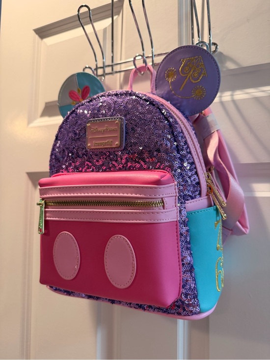 Loungefly Disney Minnie Mouse Pink, Purple & Teal Sequin Mini Backpack main image 7